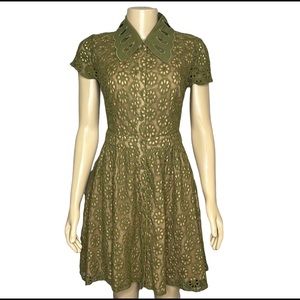 Anthropologie Ark & Co. collared Green eyelet dress size S